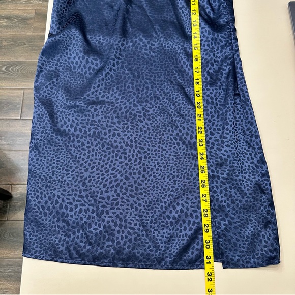 Sophie Rue Ella Navy Blue Satin Leopard Print Mini Slip Dress Lightweight - Picture 7 of 9